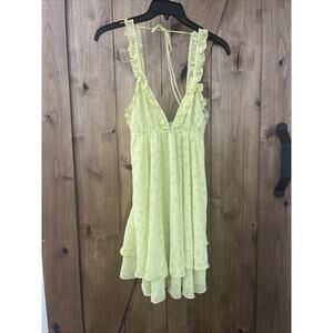 $128 RUMORED Secret Garden Chiffon Babydoll Dress Spring Affair Yellow Green Y2K